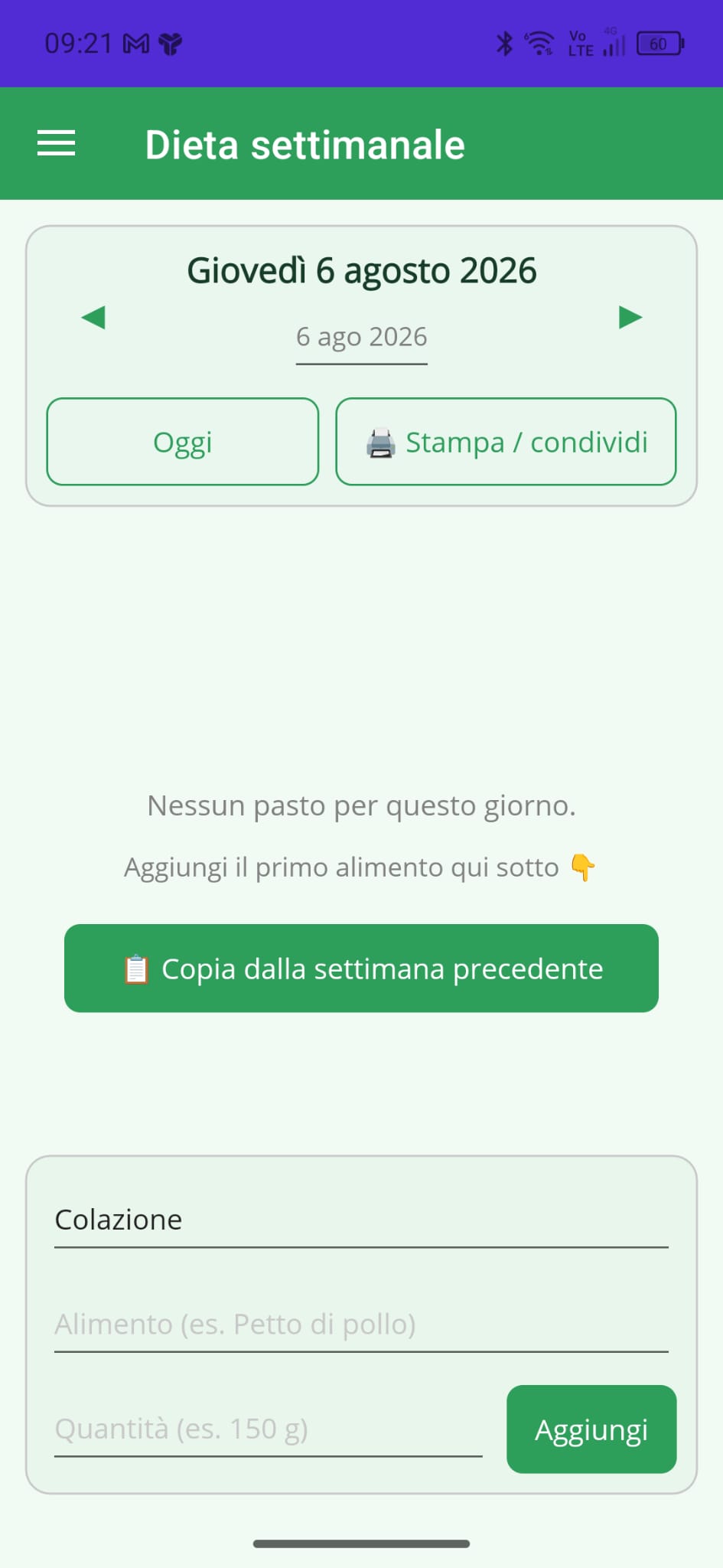 Dieta settimanale