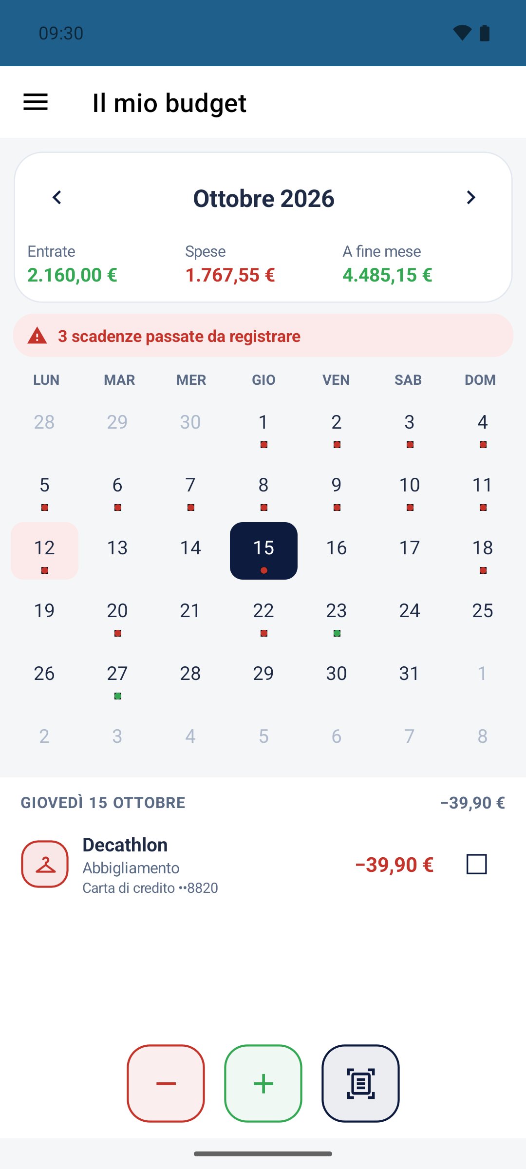 Il Mio Budget — il calendario del mese