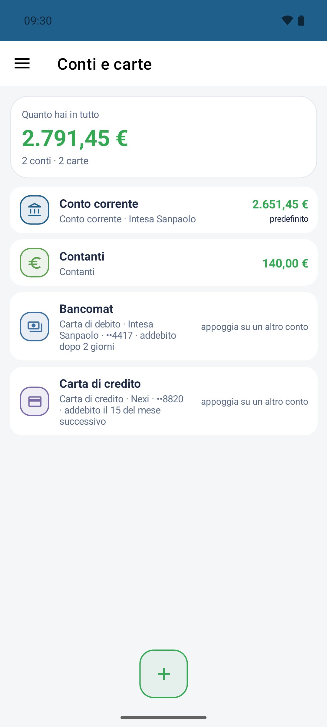 Il Mio Budget — conti e carte