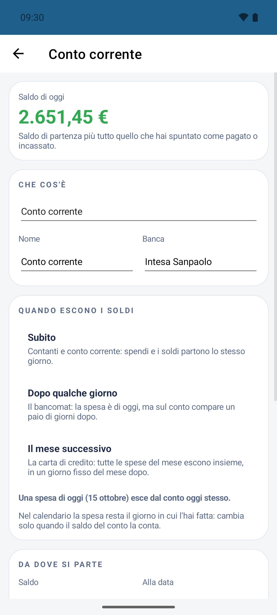 Il Mio Budget — scheda di un conto