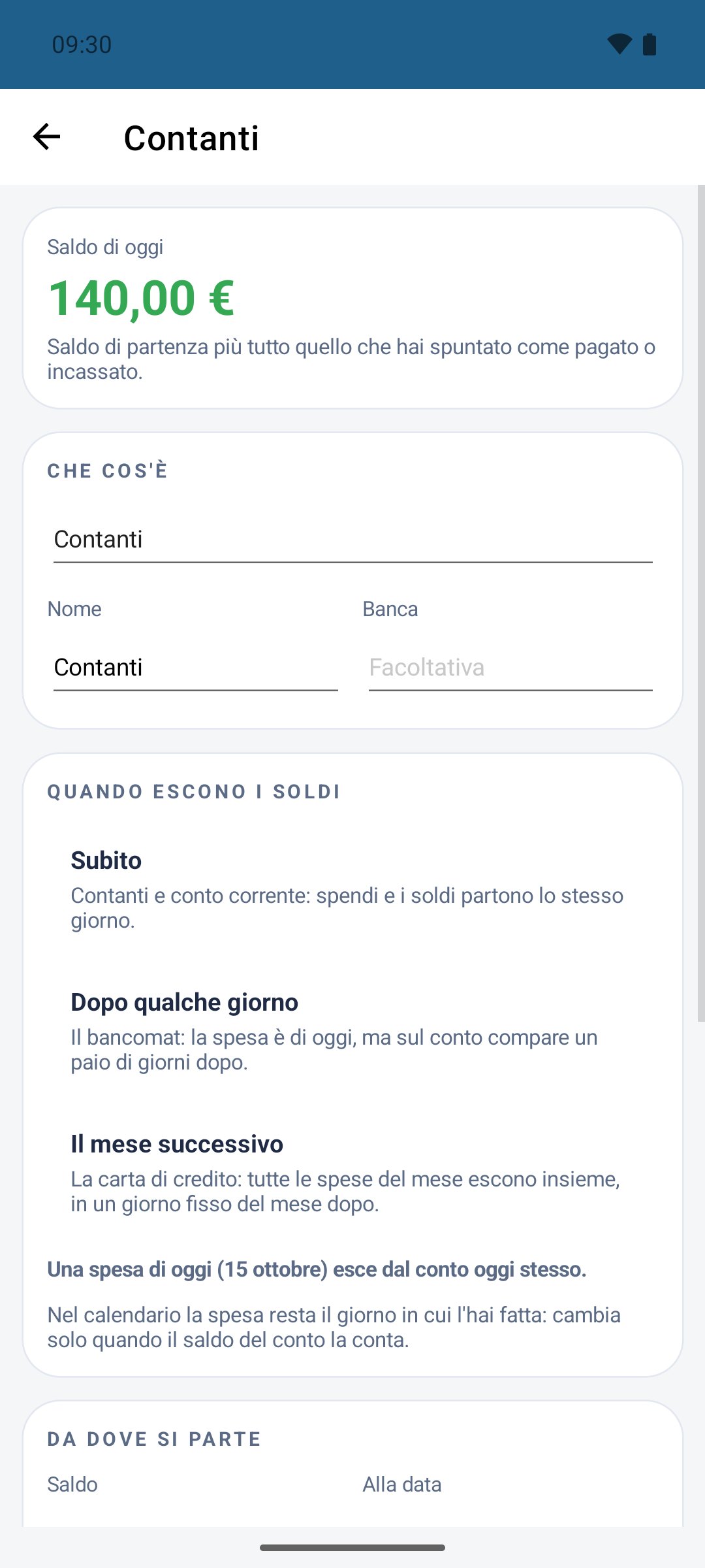 Il Mio Budget — scheda di un conto