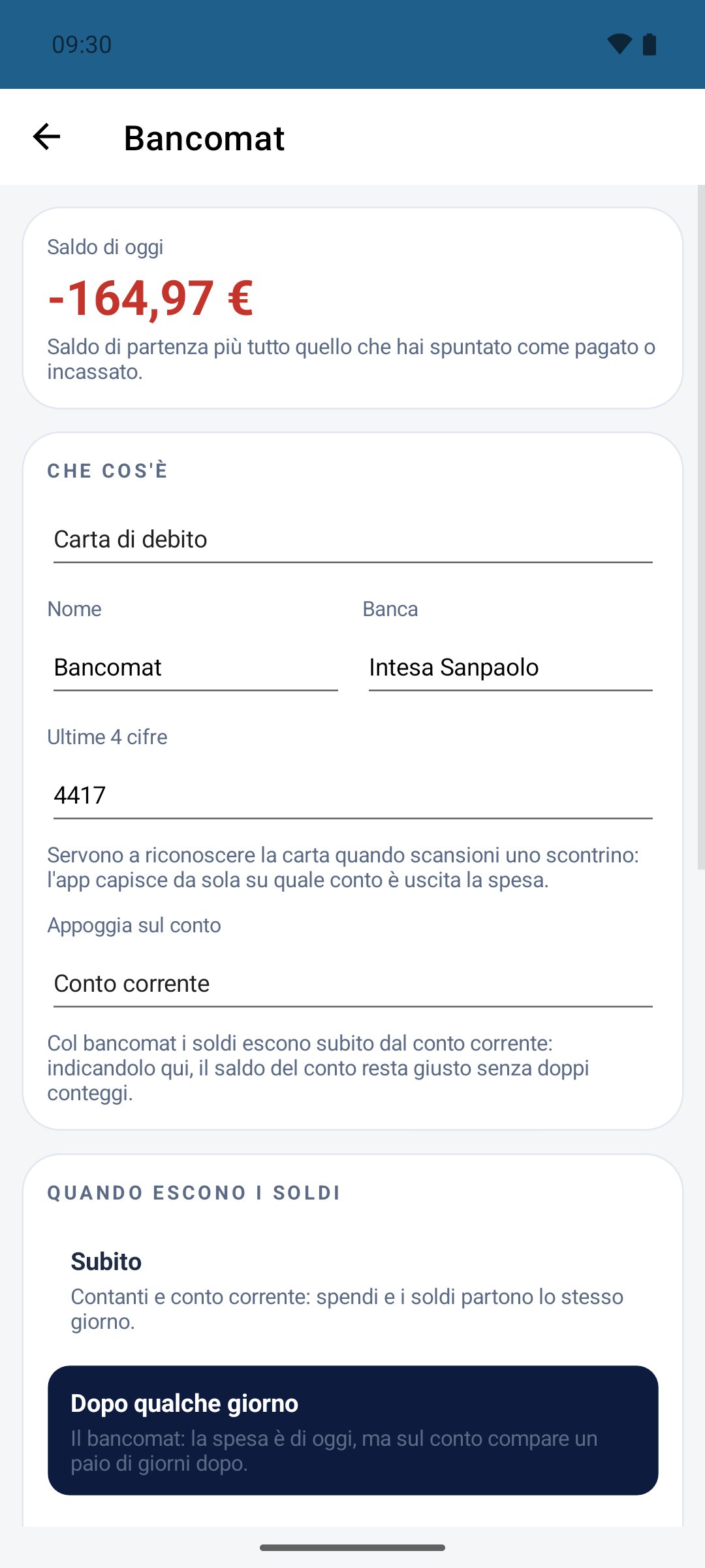 Il Mio Budget — scheda di un conto