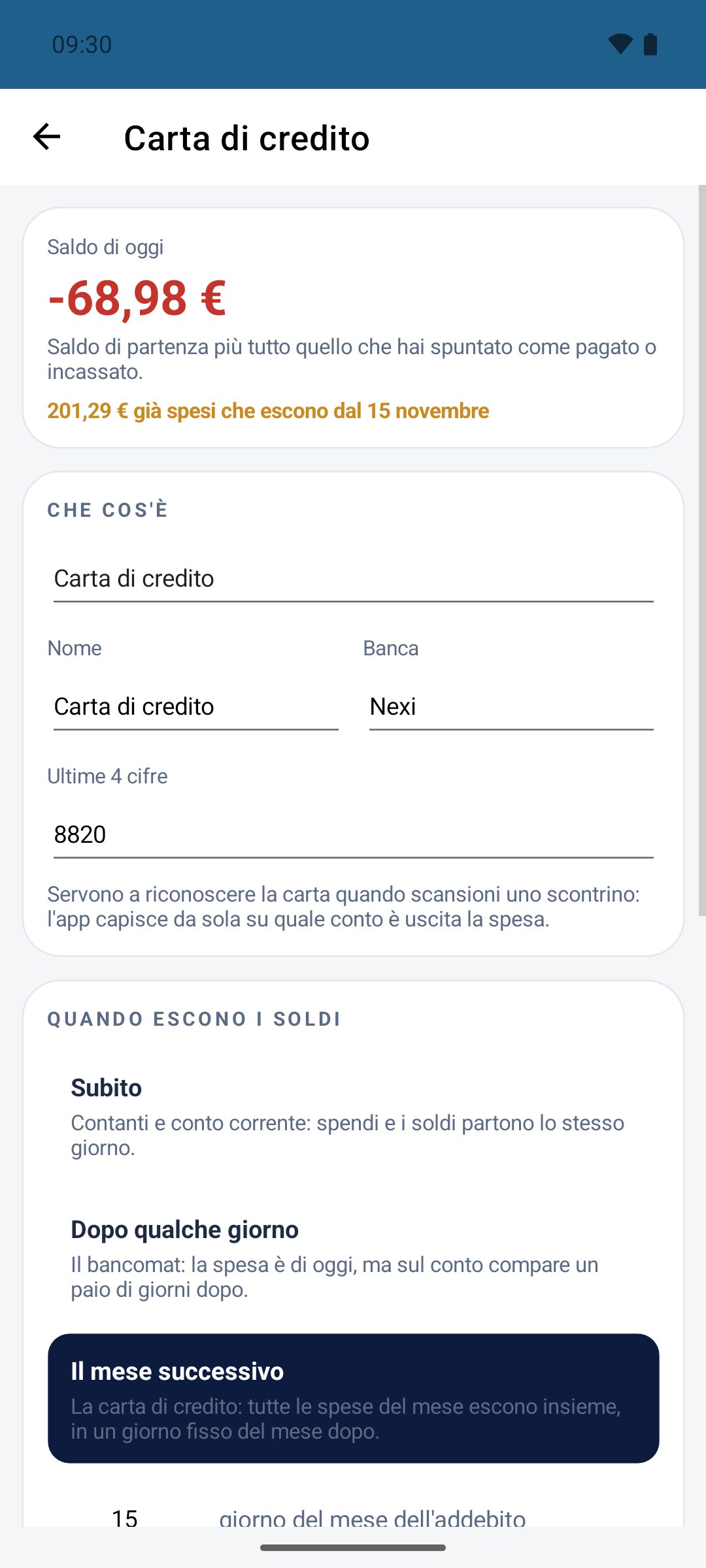 Il Mio Budget — scheda di un conto