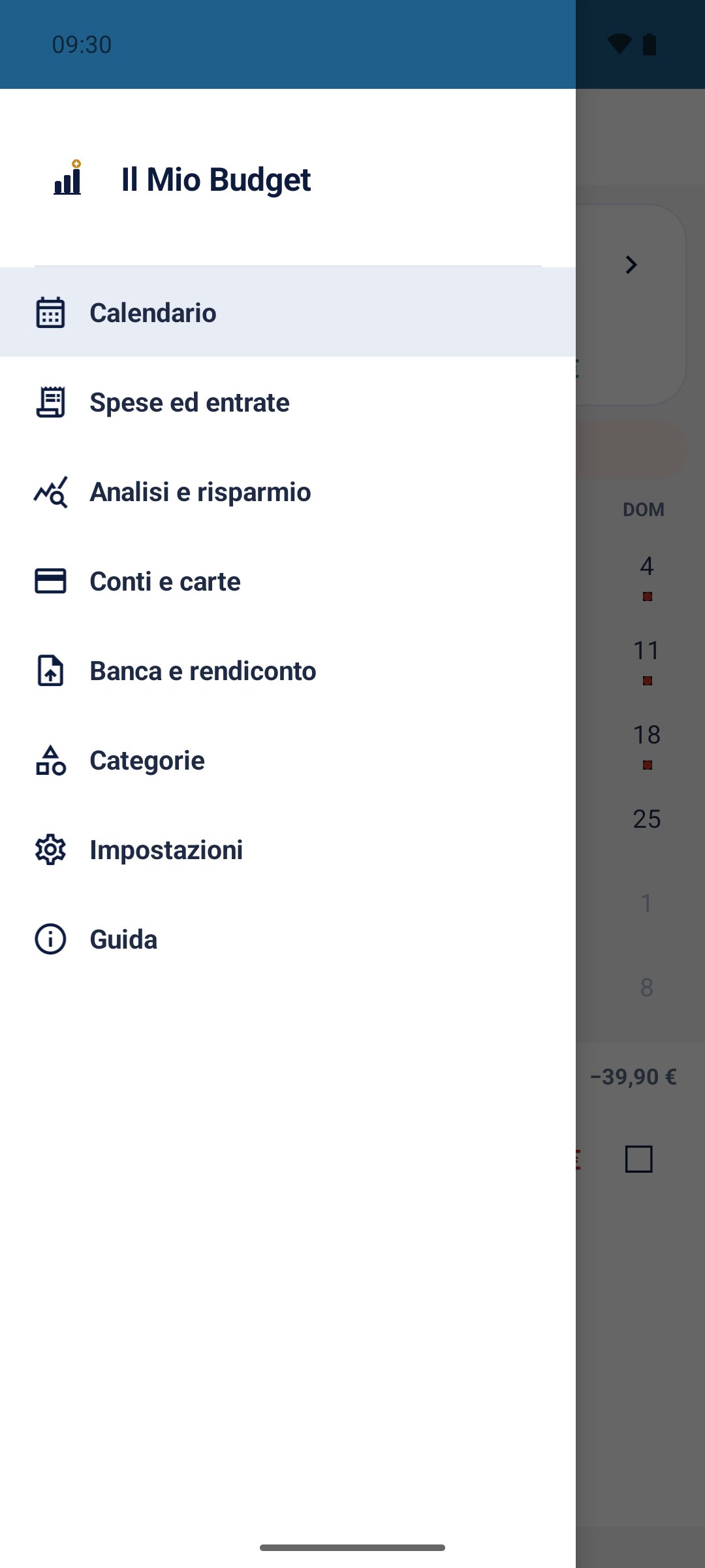 Il Mio Budget — menu