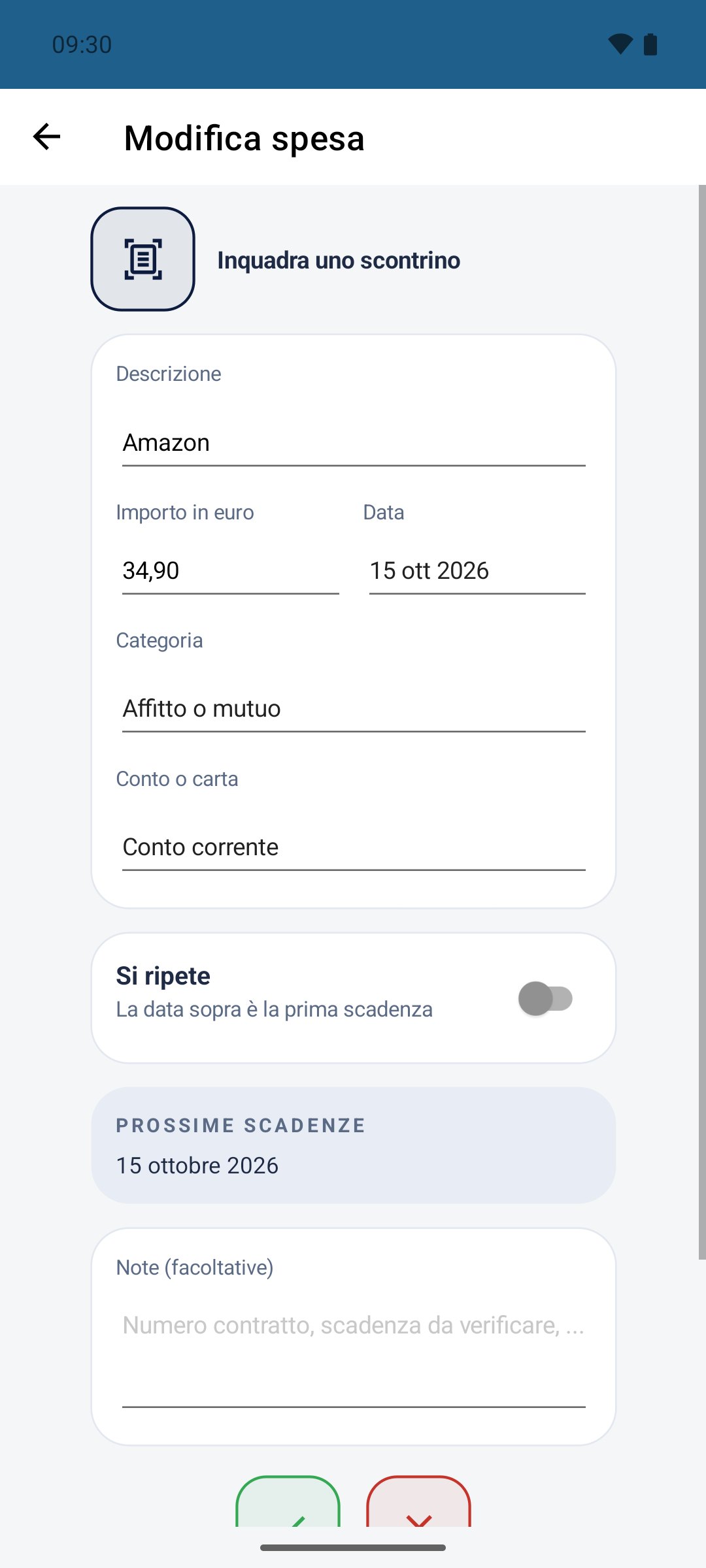Il Mio Budget — scheda di una spesa