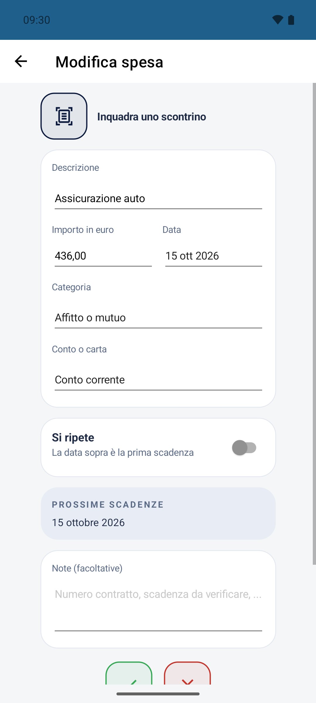 Il Mio Budget — scheda di una spesa