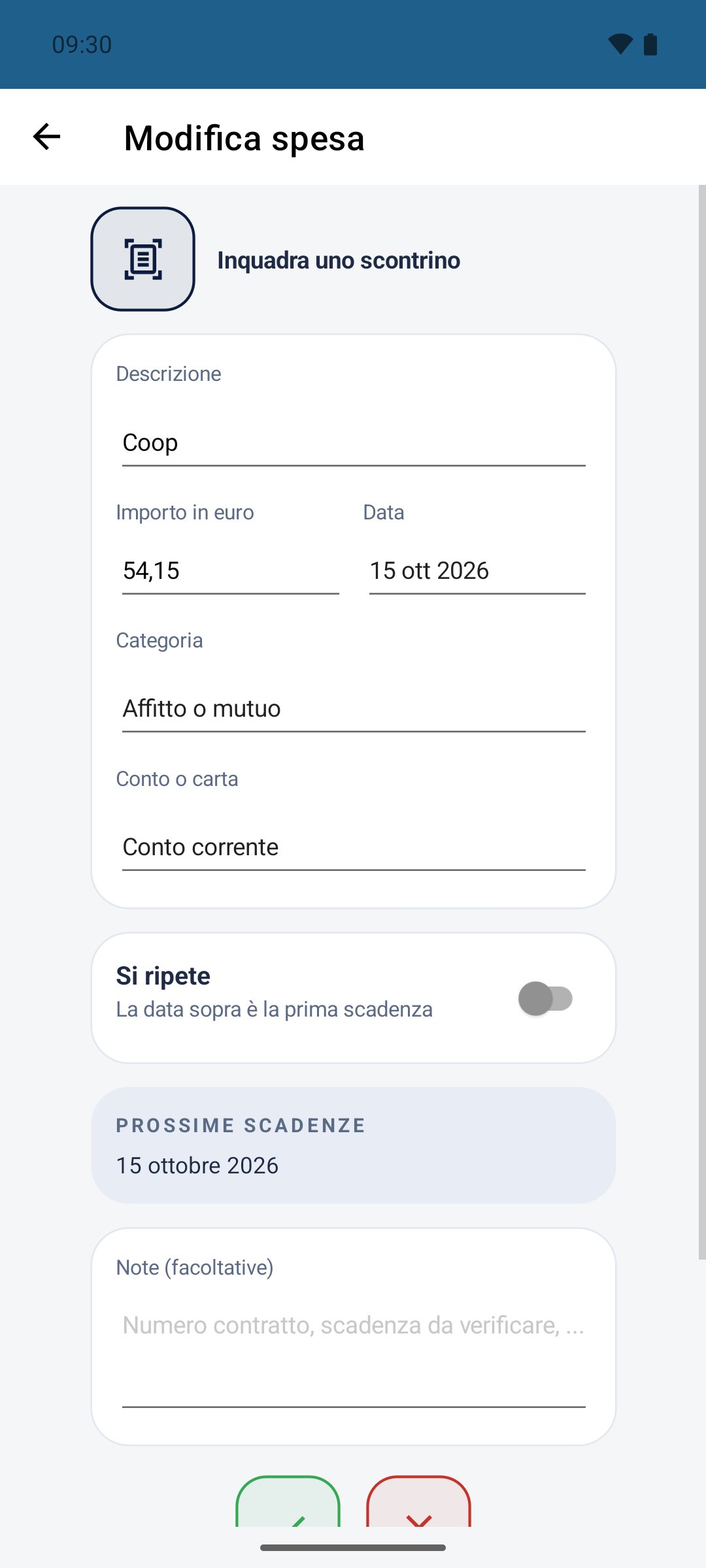 Il Mio Budget — scheda di una spesa