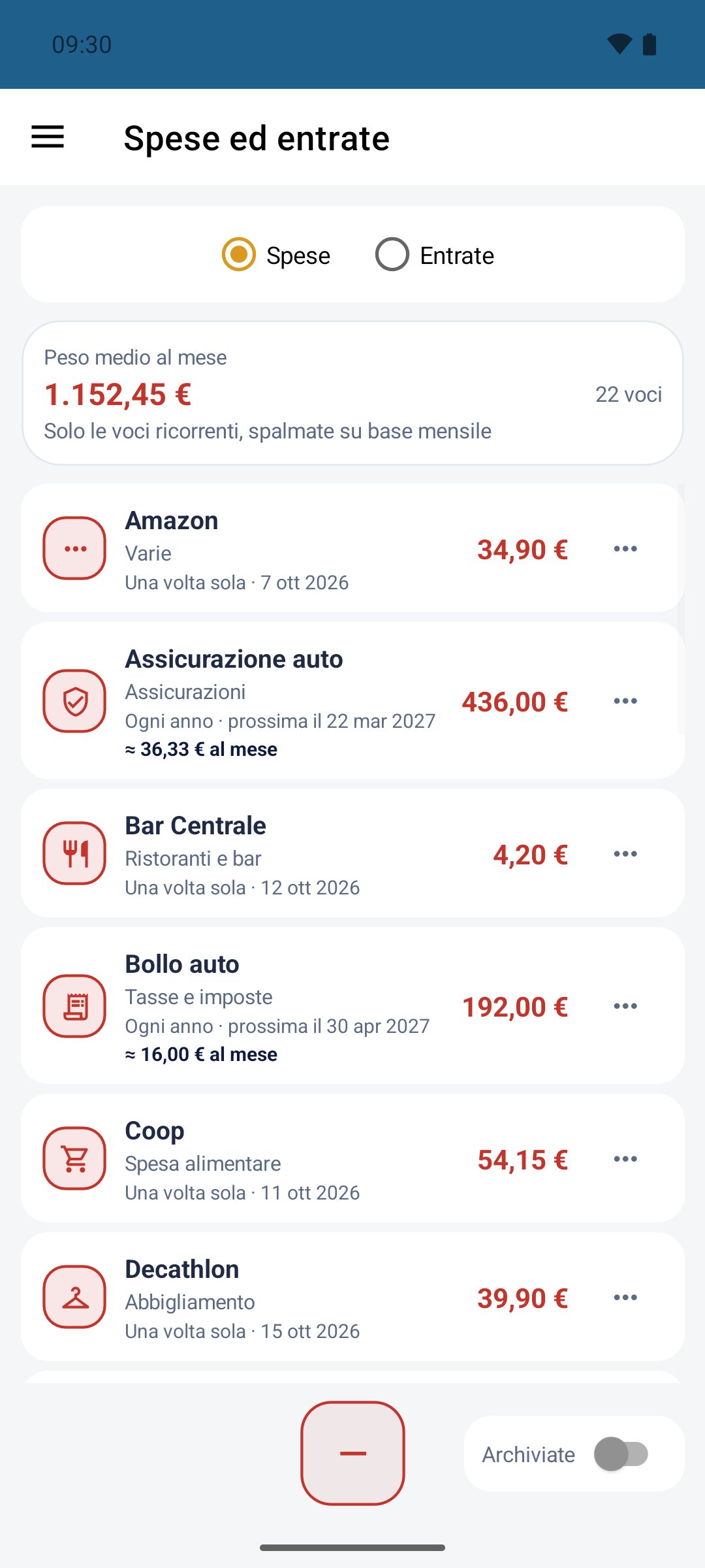 Il Mio Budget — spese ed entrate