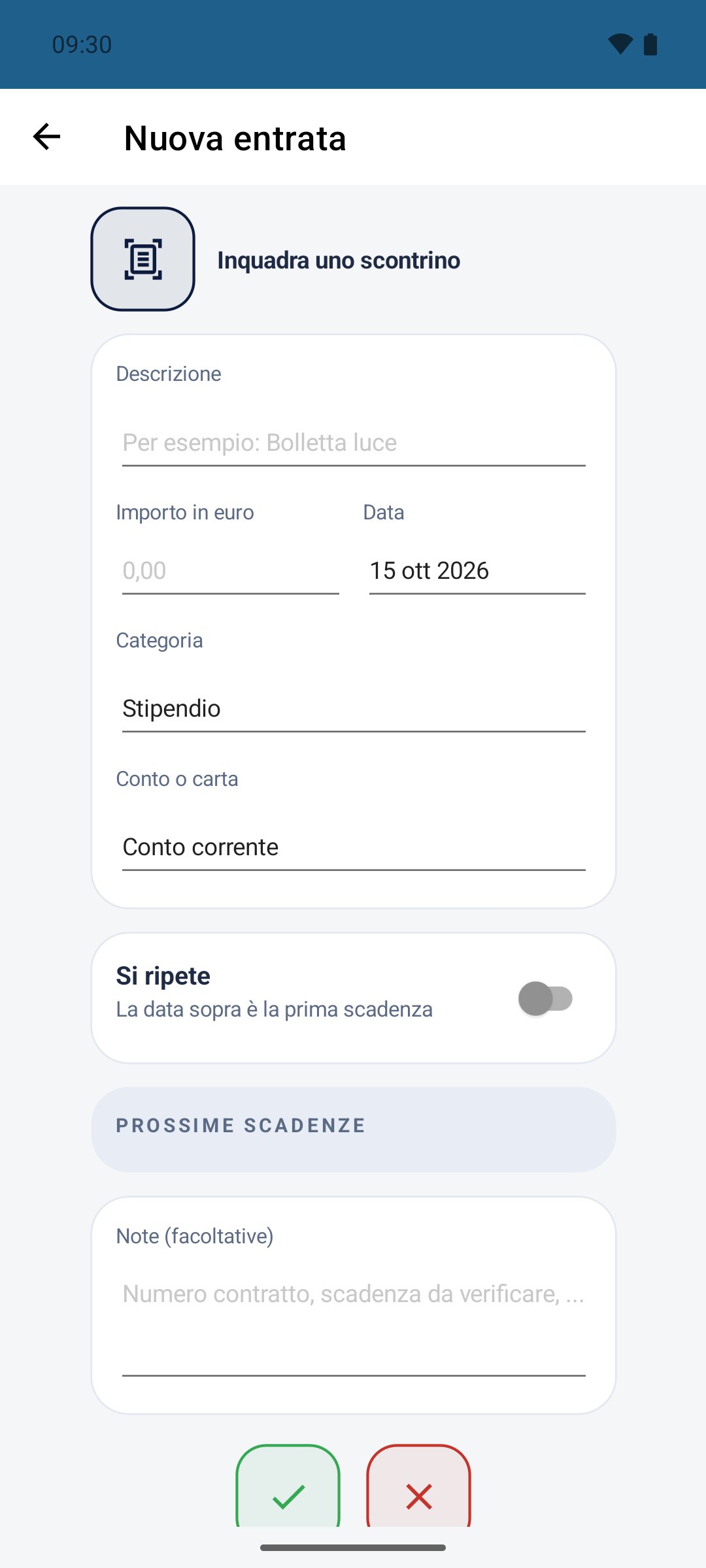 Il Mio Budget — nuova entrata