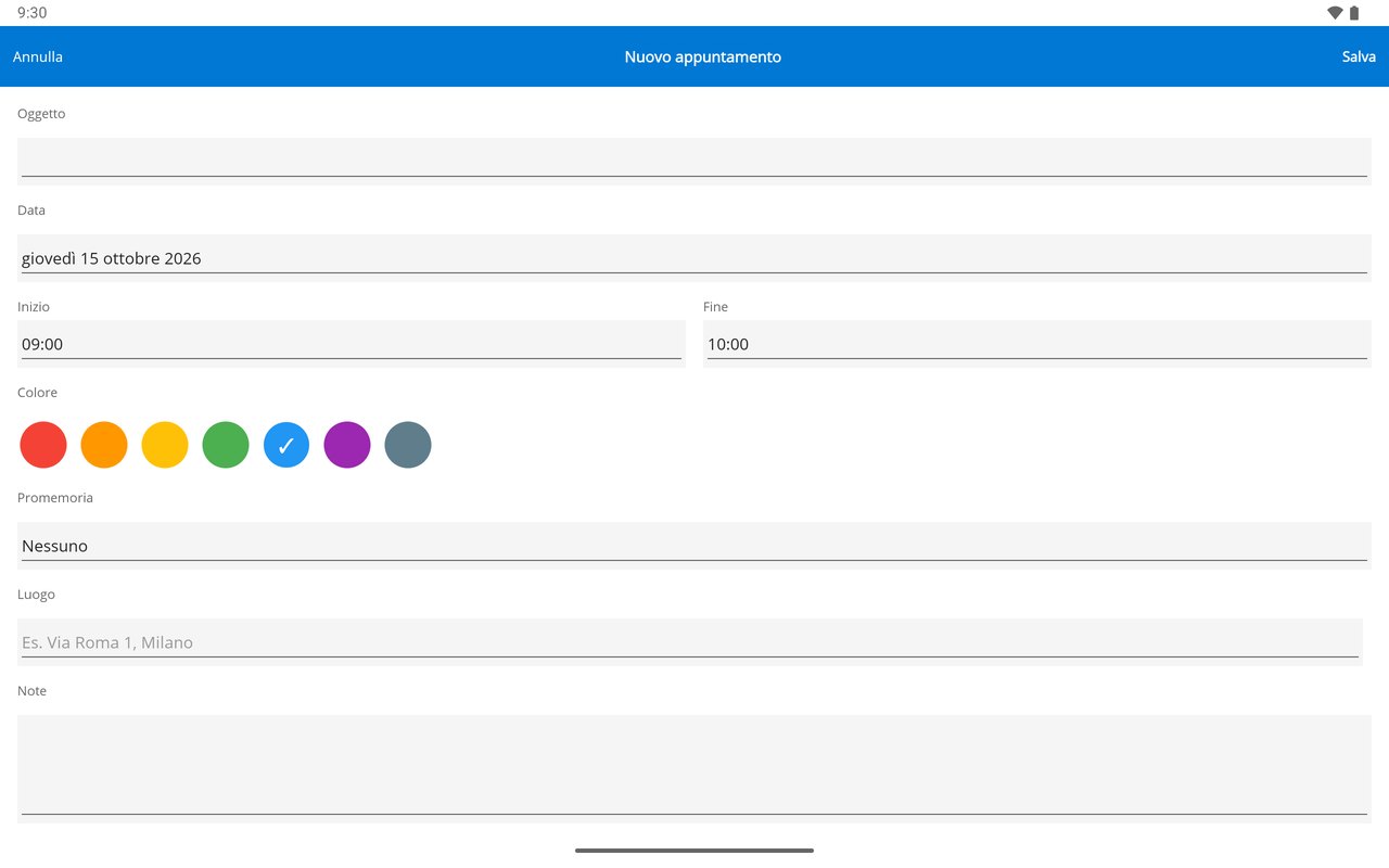 Remember su tablet — nuovo appuntamento