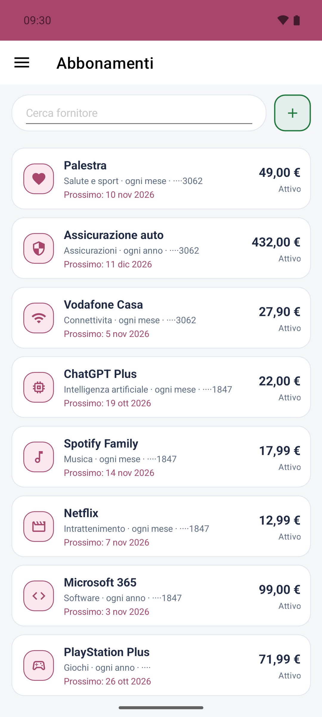 Rinnovi — elenco degli abbonamenti