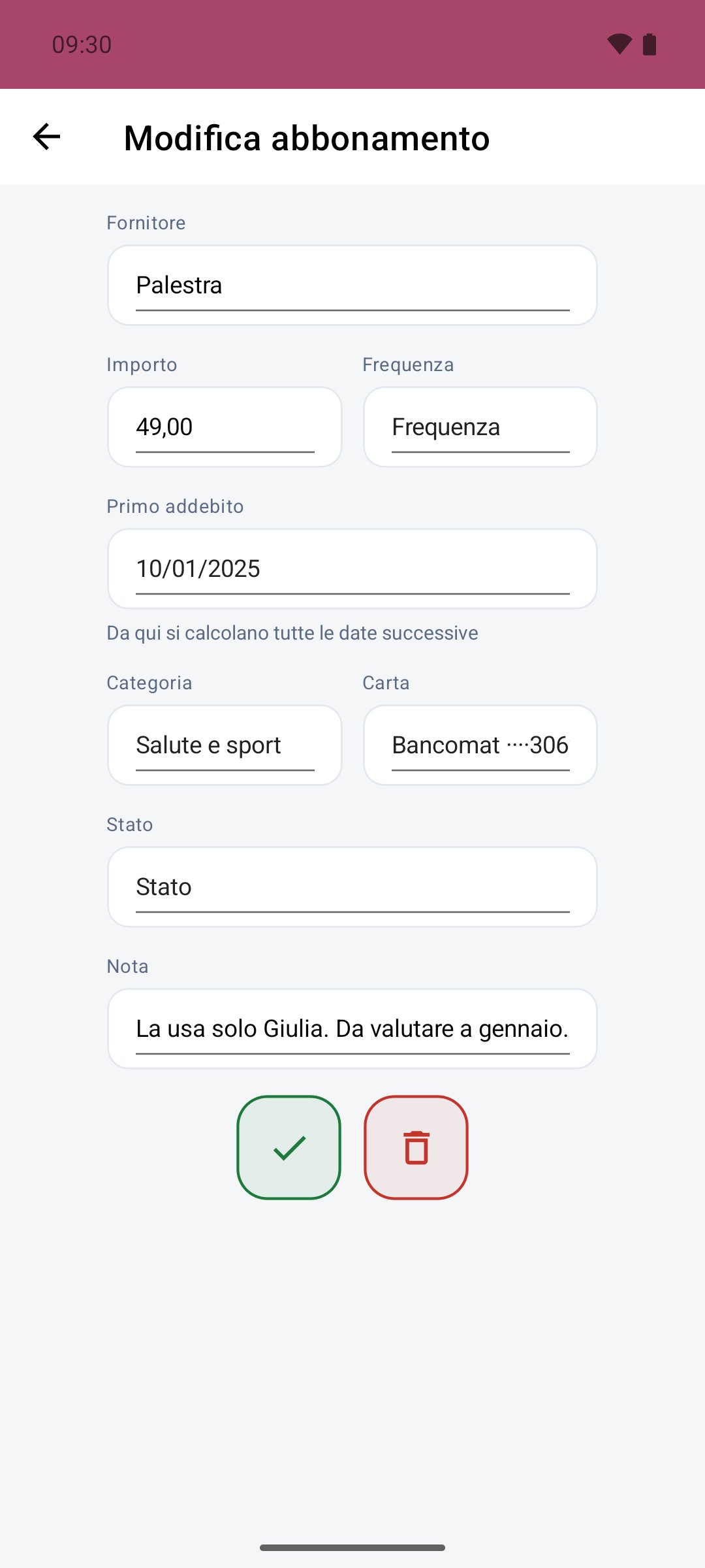 Rinnovi — dettaglio di un abbonamento