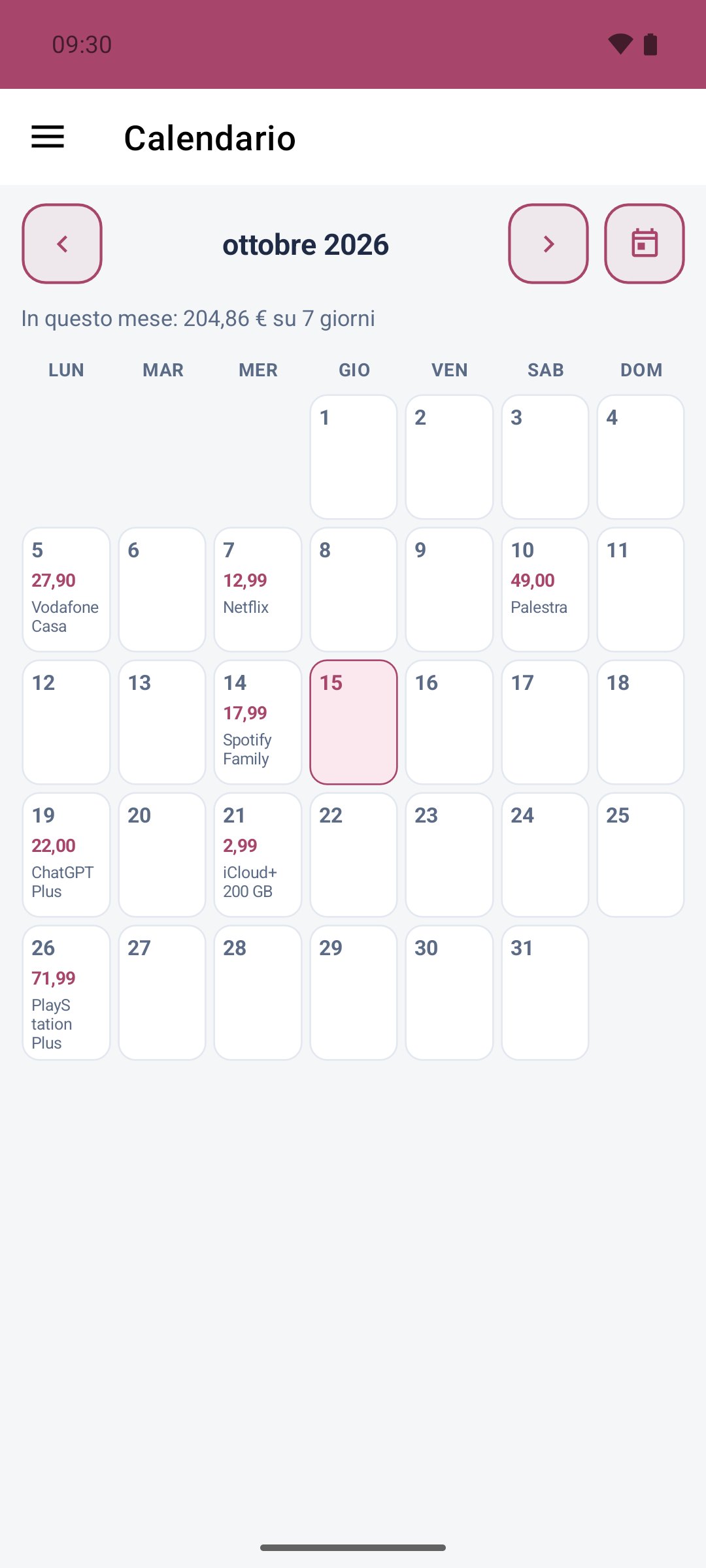 Rinnovi — calendario del mese