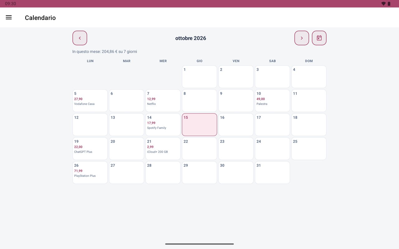 Rinnovi su tablet &mdash; calendario